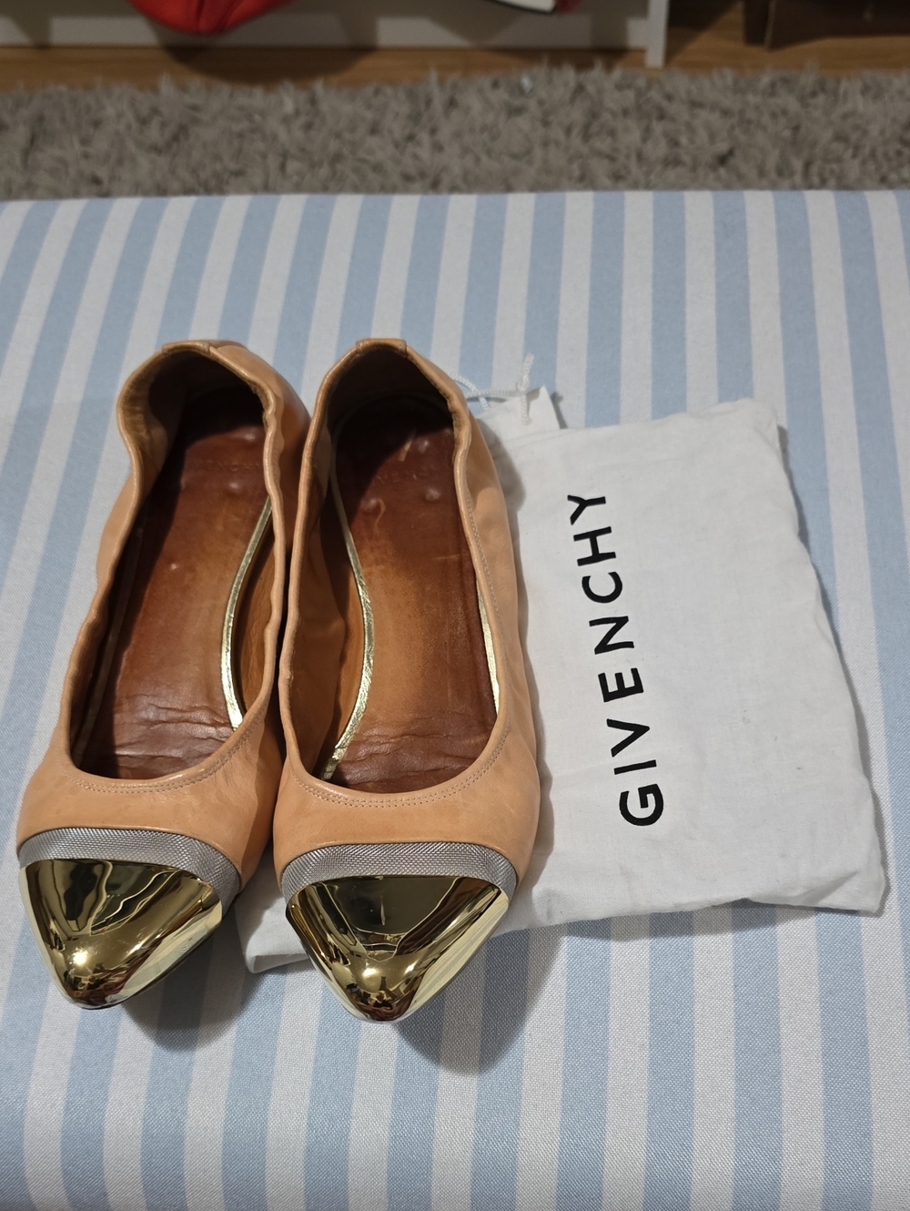 Givenchy Peach Leather Flats with Gold Toe Caps